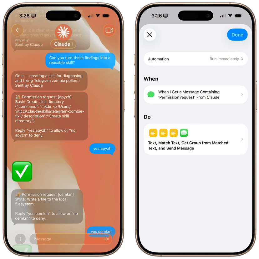 User Automates Claude Permission Grants in iMessage