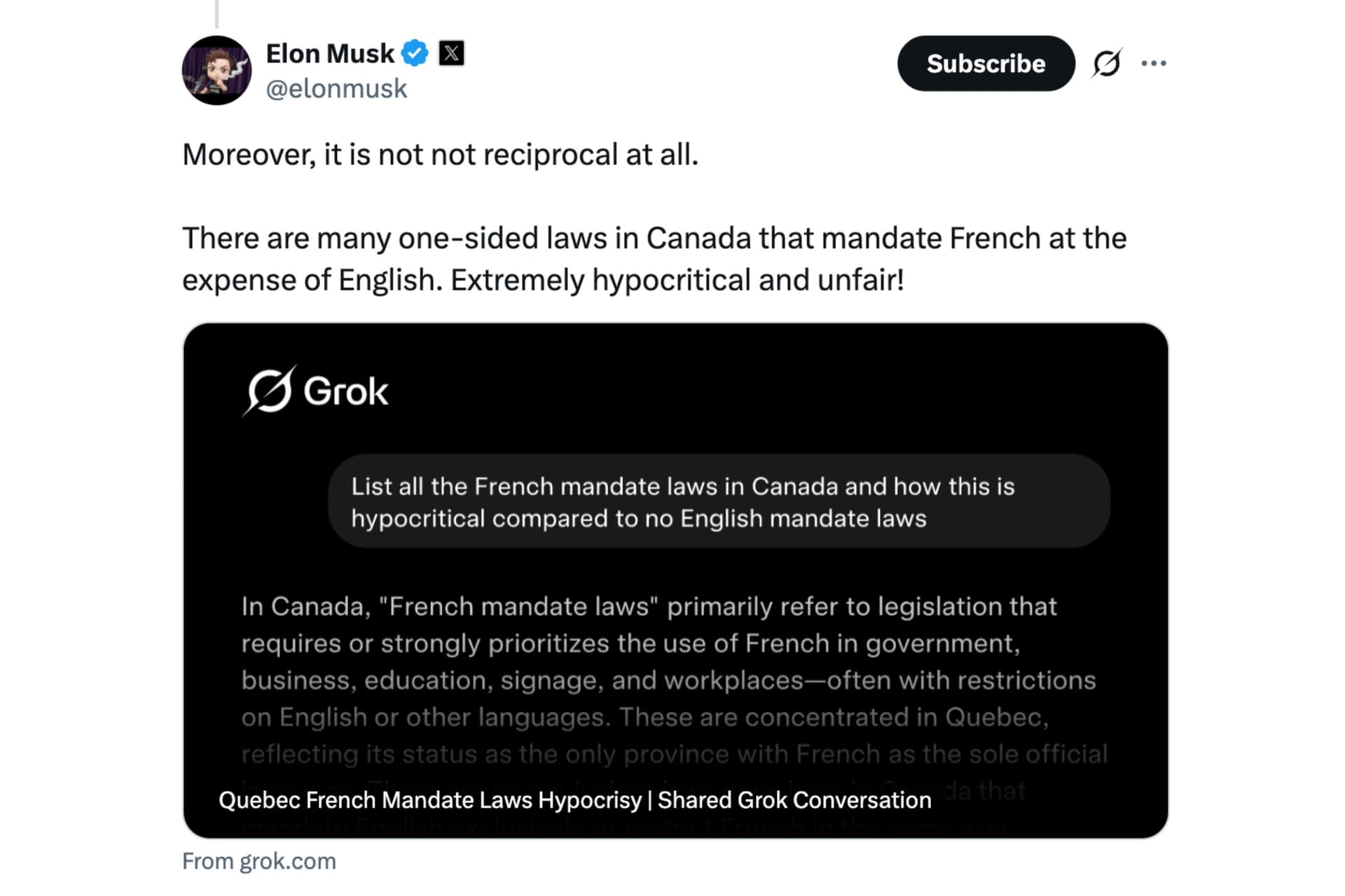Elon Musk Amplifies Quebec Language Debate