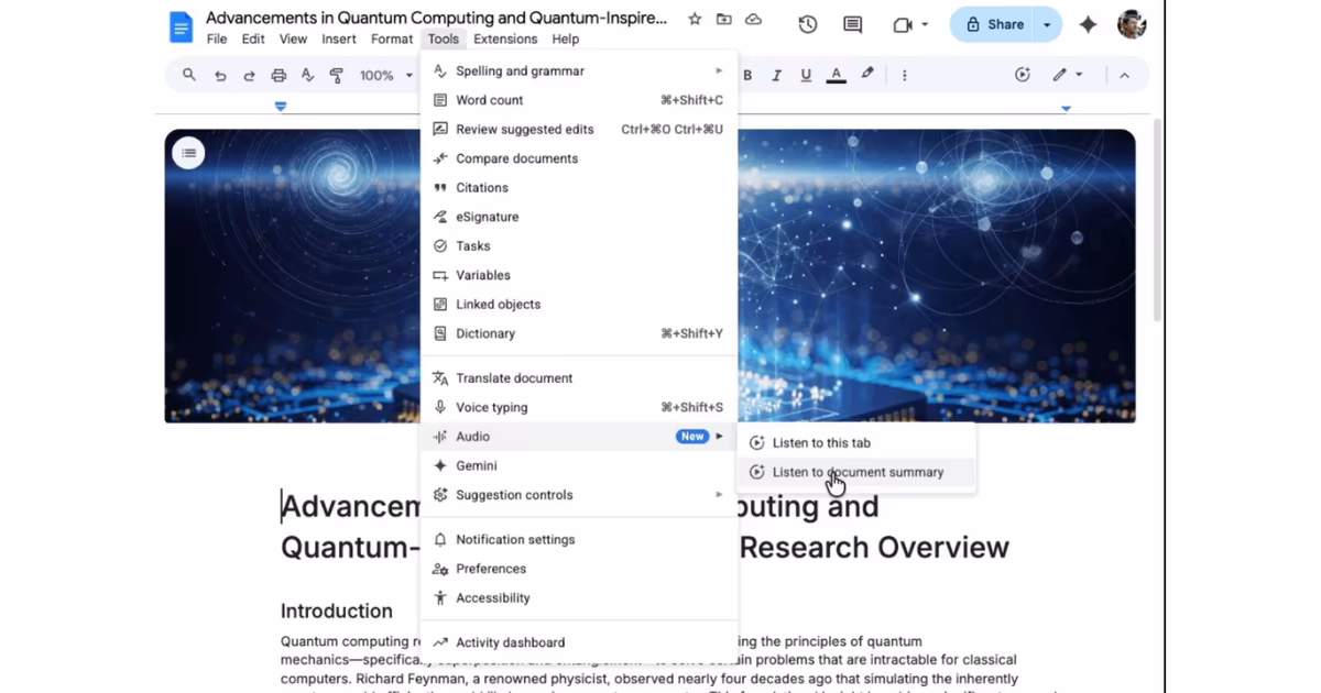 Google Adds Gemini Audio Summaries To Docs