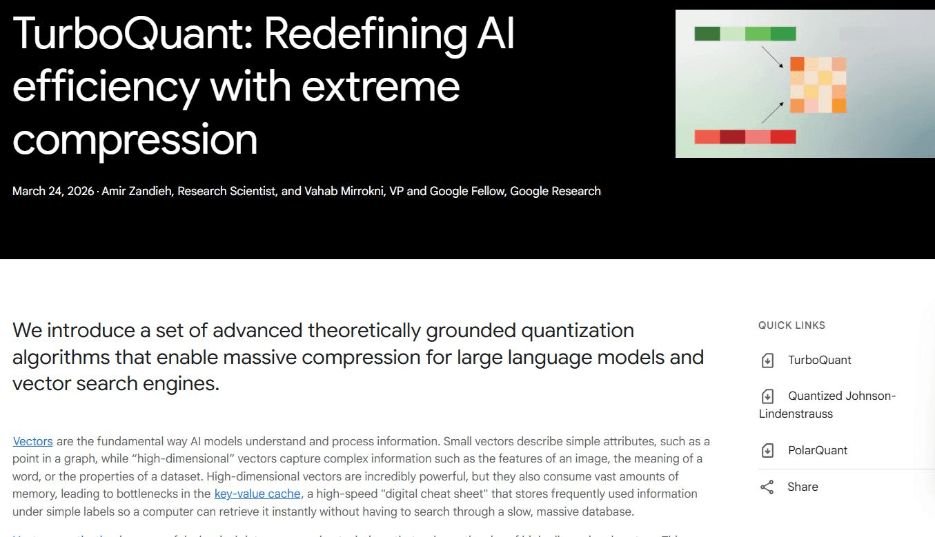 Google Introduces TurboQuant, Analysts Foresee Limited Impact