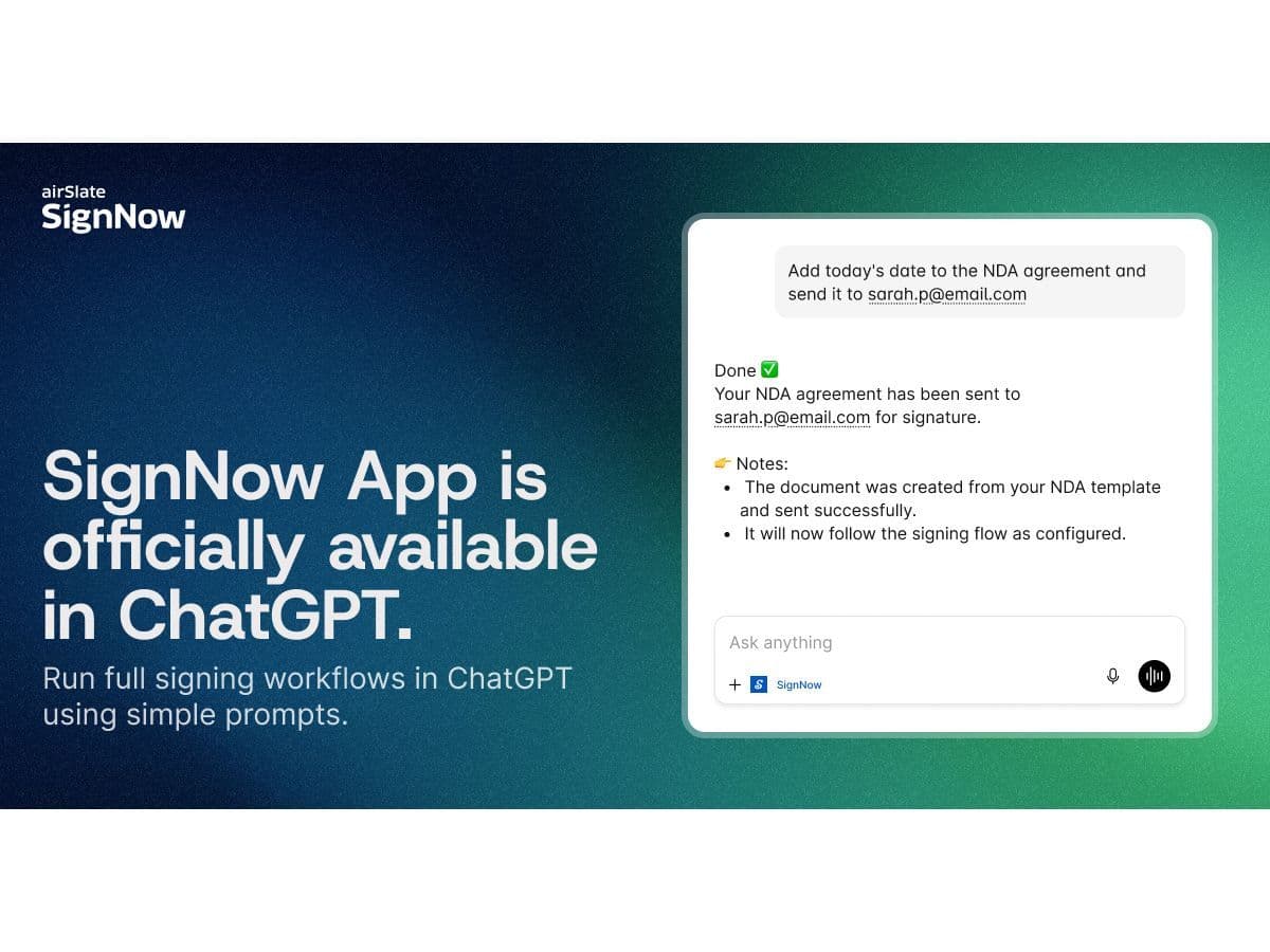 airSlate SignNow Launches Native eSignature App in ChatGPT
