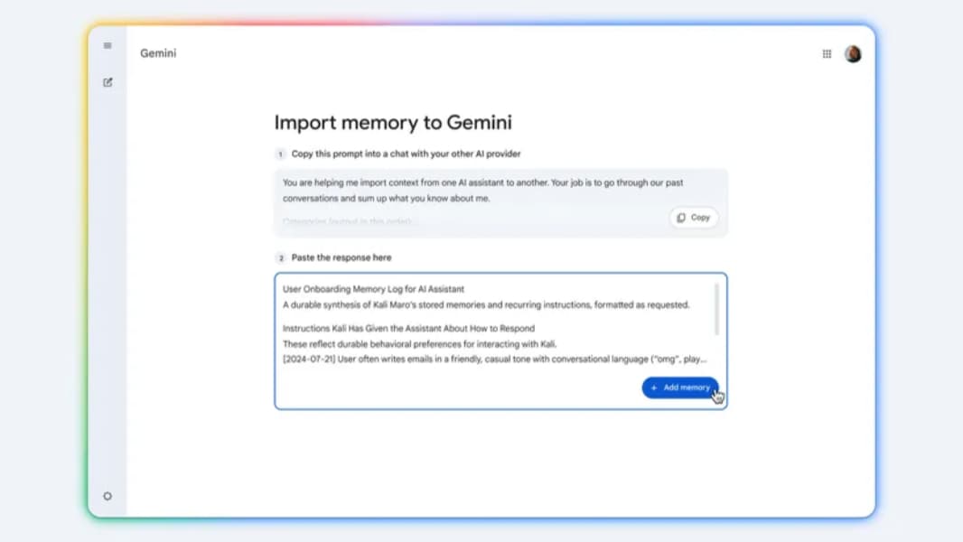 Google Gemini Adds Chat History Import Tools